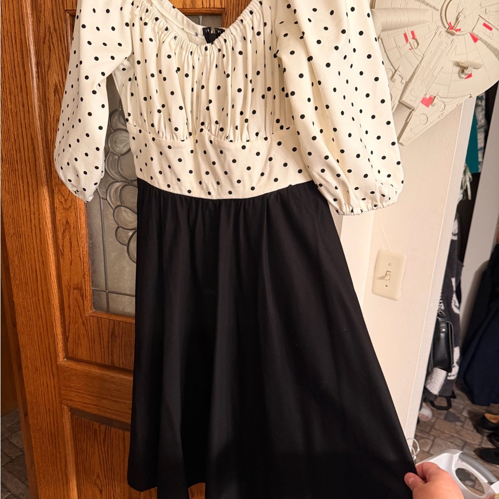 Vixen by Micheline Pitt Black & White Polka Dot Vacation Dress